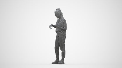 scanned 3D woman casual standing, photogrammetry people for Enscape and V-Ray, wireframe back view