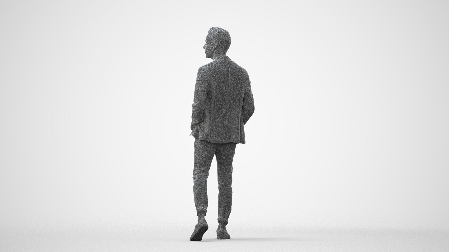 3D scanned man walking business, photorealistic archviz people for Enscape and SketchUp, square thumbnail
