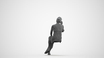realistic 3D people senior woman casual sitting, render-ready for V-Ray and Corona, FBX OBJ, wireframe front view