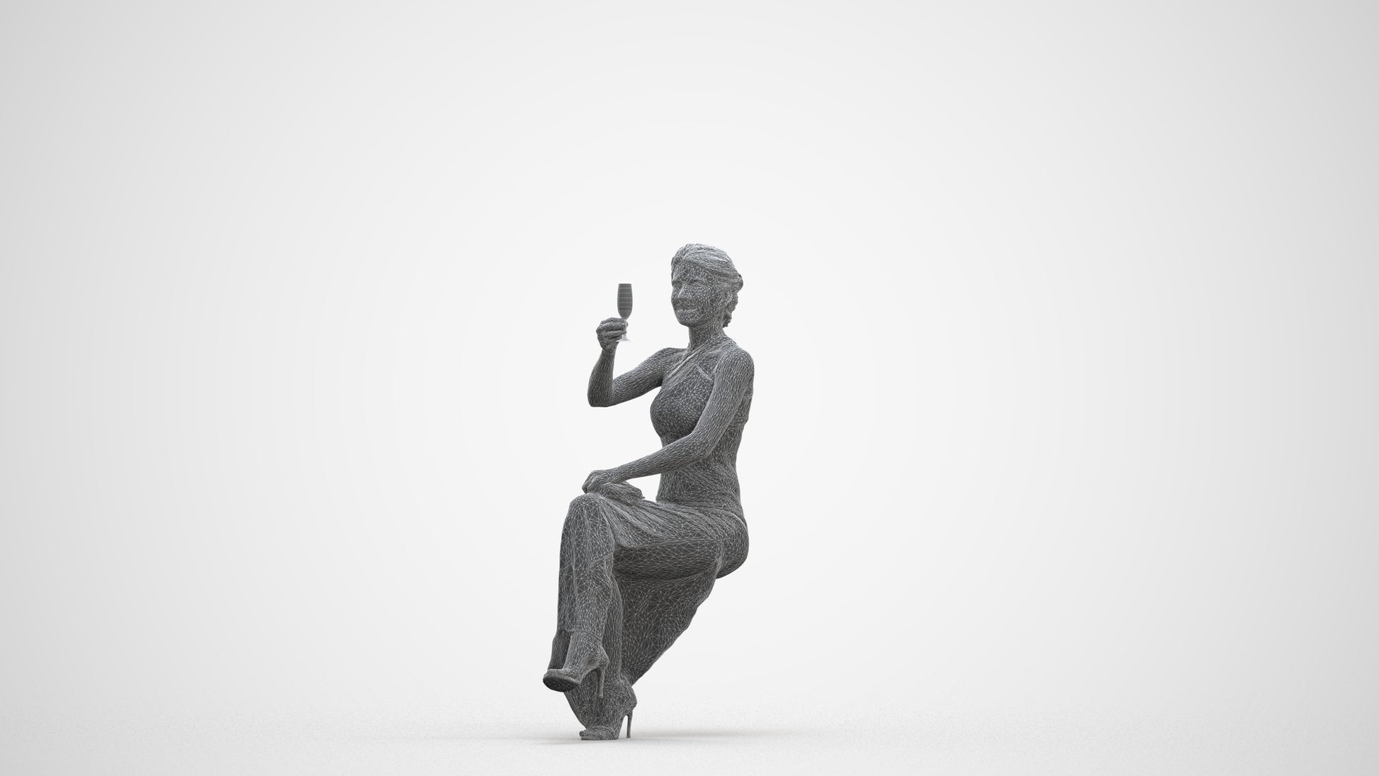 3D people model woman formal sitting, scanned human for 3ds Max rendering, three-quarter front view render