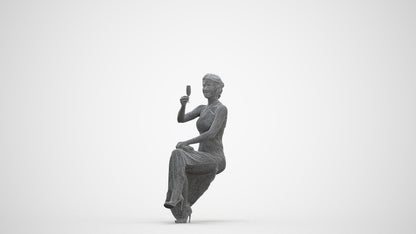 3D people model woman formal sitting, scanned human for 3ds Max rendering, three-quarter front view render