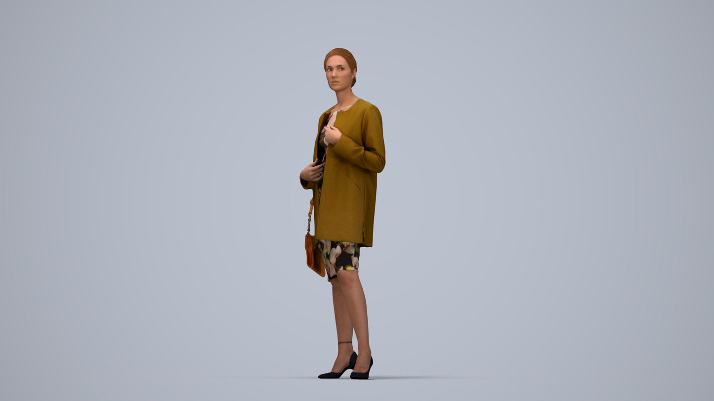 3D scanned woman standing casual, photorealistic archviz people for Enscape and SketchUp, top-down view render