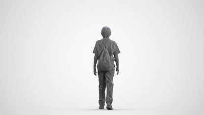 3D people model boy kids, scanned human for 3ds Max rendering, wireframe front view