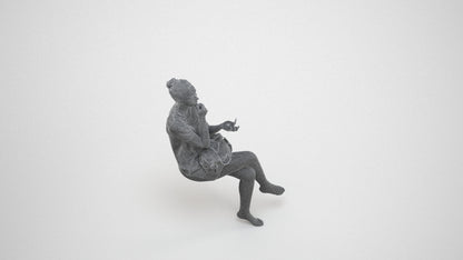 realistic 3D woman casual sitting, scanned archviz people for Blender and 3ds Max, wireframe three-quarter view