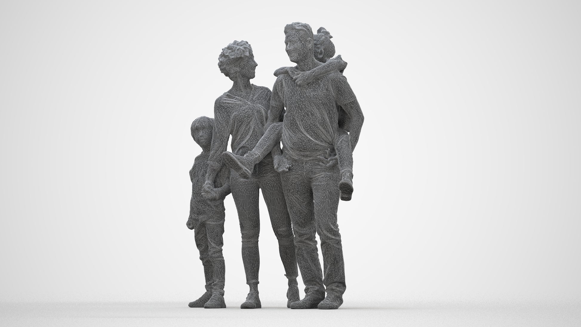3D people model girl casual kids, scanned human for 3ds Max rendering, wireframe back view