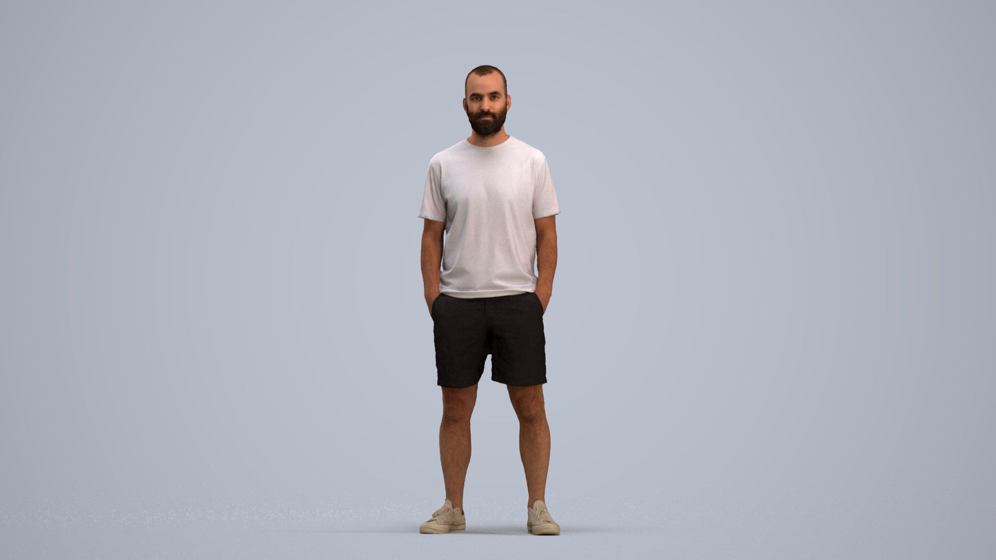 3D human model man casual standing, photogrammetry scanned person for archviz, standing pose render
