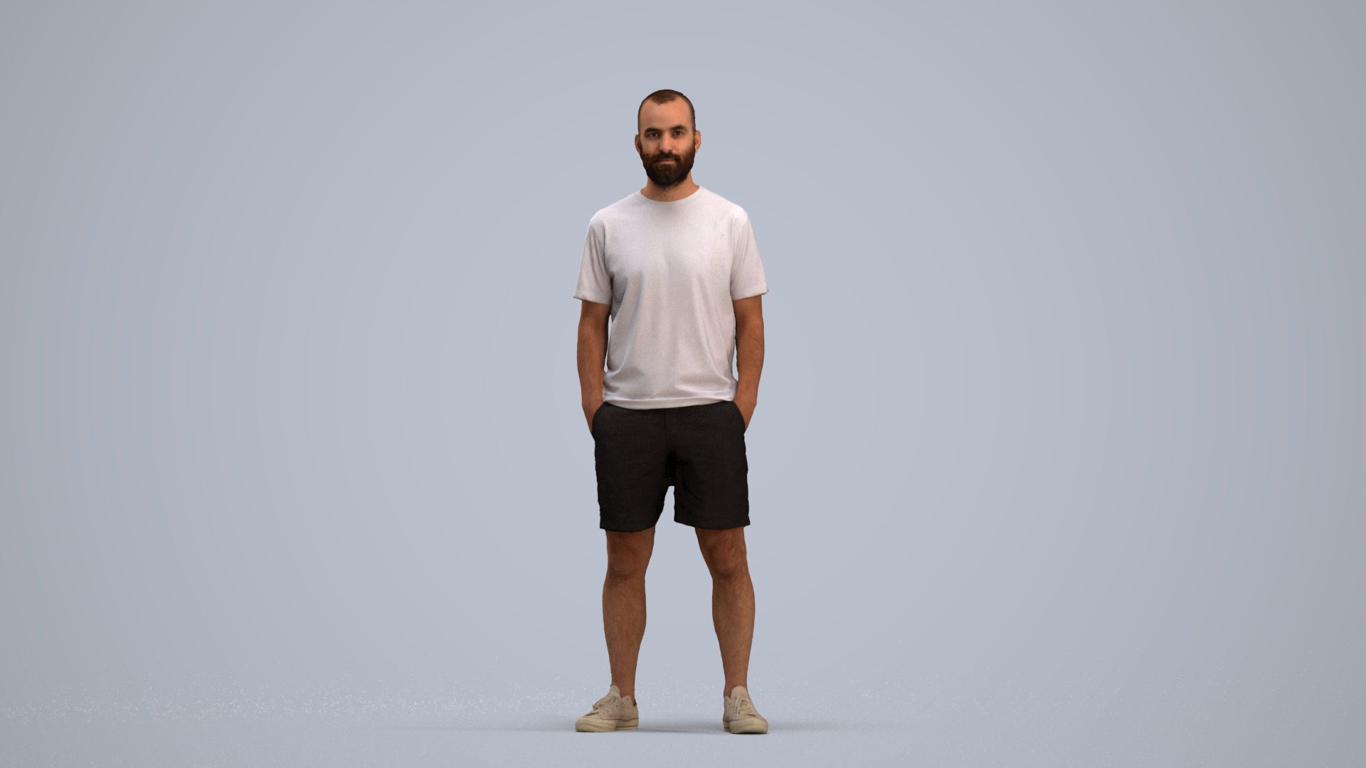 3D human model man casual standing, photogrammetry scanned person for archviz, standing pose render
