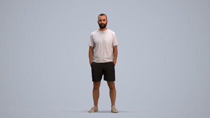 3D human model man casual standing, photogrammetry scanned person for archviz, standing pose render