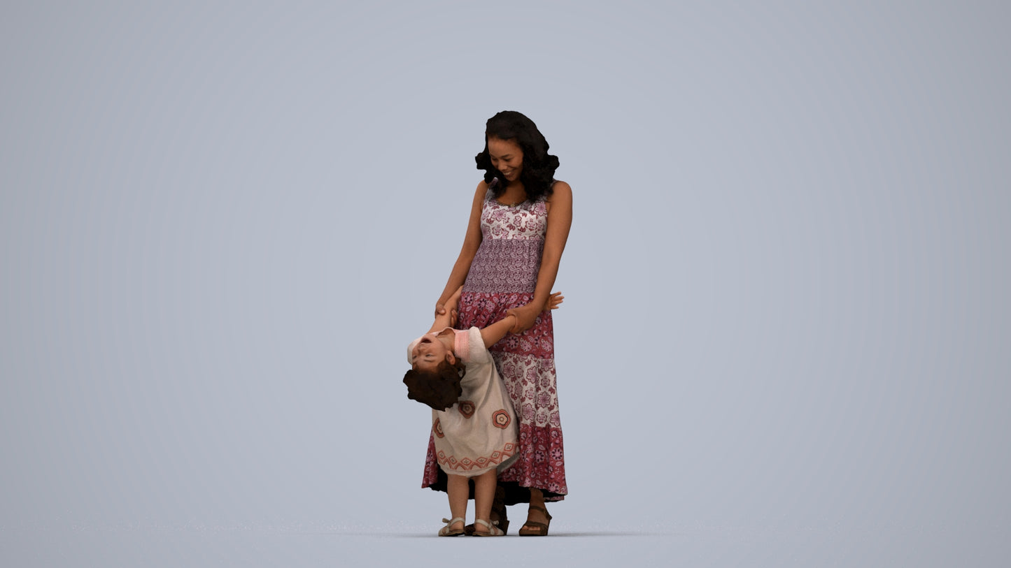 3D human model girl casual kids, photogrammetry scanned person for archviz, top-down view render