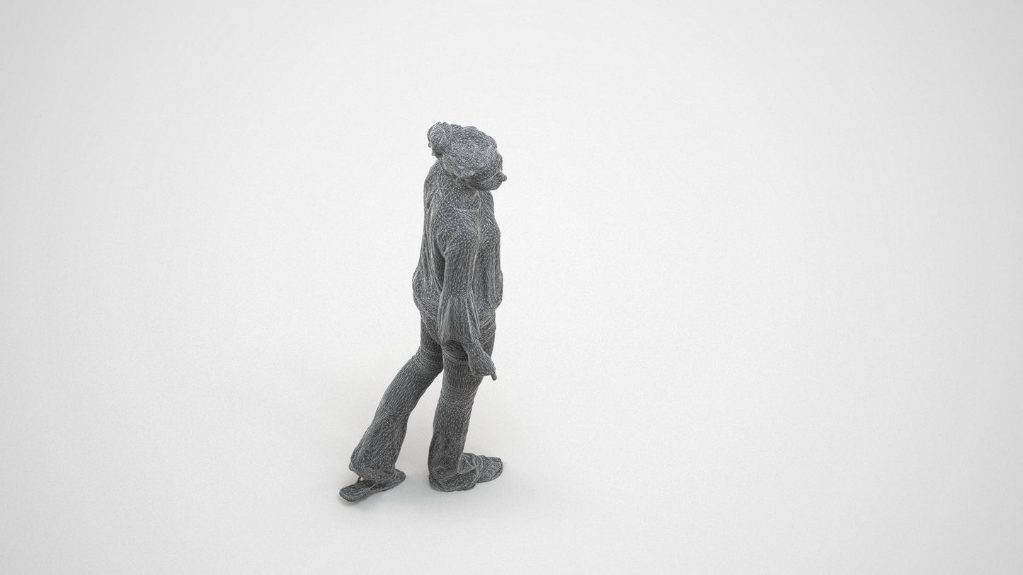 realistic 3D people woman casual walking, render-ready for V-Ray and Corona, FBX OBJ, wireframe three-quarter view