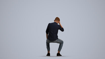 3D people model man casual sitting, scanned human for 3ds Max rendering, front view render