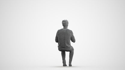 scanned 3D man casual sitting, photogrammetry people for Enscape and V-Ray, wireframe front view