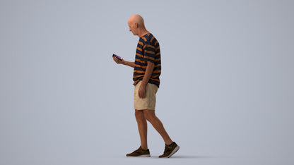 scanned 3D senior man casual walking, photogrammetry people for Enscape and V-Ray, three-quarter view render