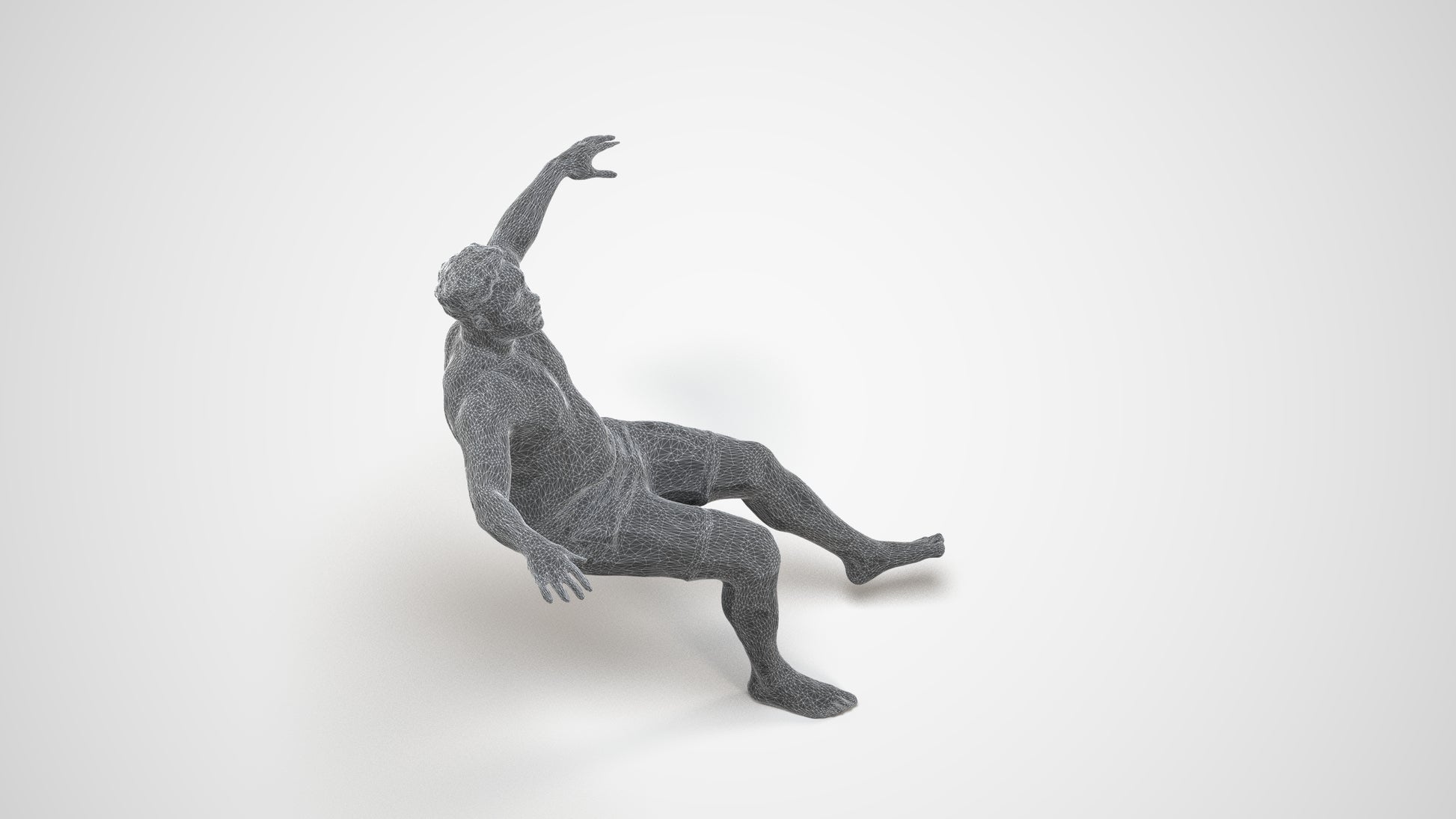3D human model man pool, photogrammetry scanned person for archviz, wireframe three-quarter view