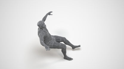 3D human model man pool, photogrammetry scanned person for archviz, wireframe three-quarter view