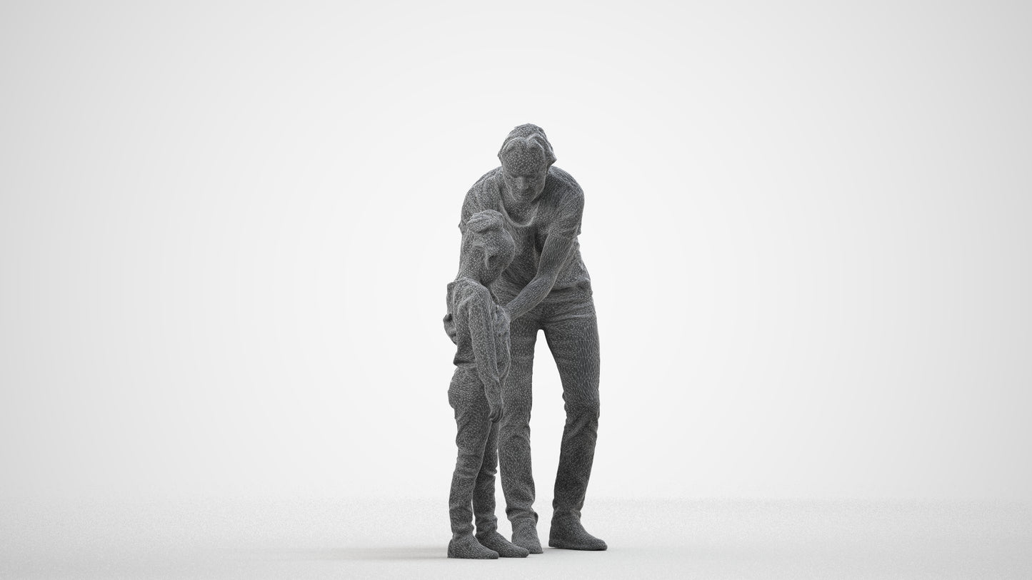 realistic 3D people girl casual kids, render-ready for V-Ray and Corona, FBX OBJ, wireframe side view