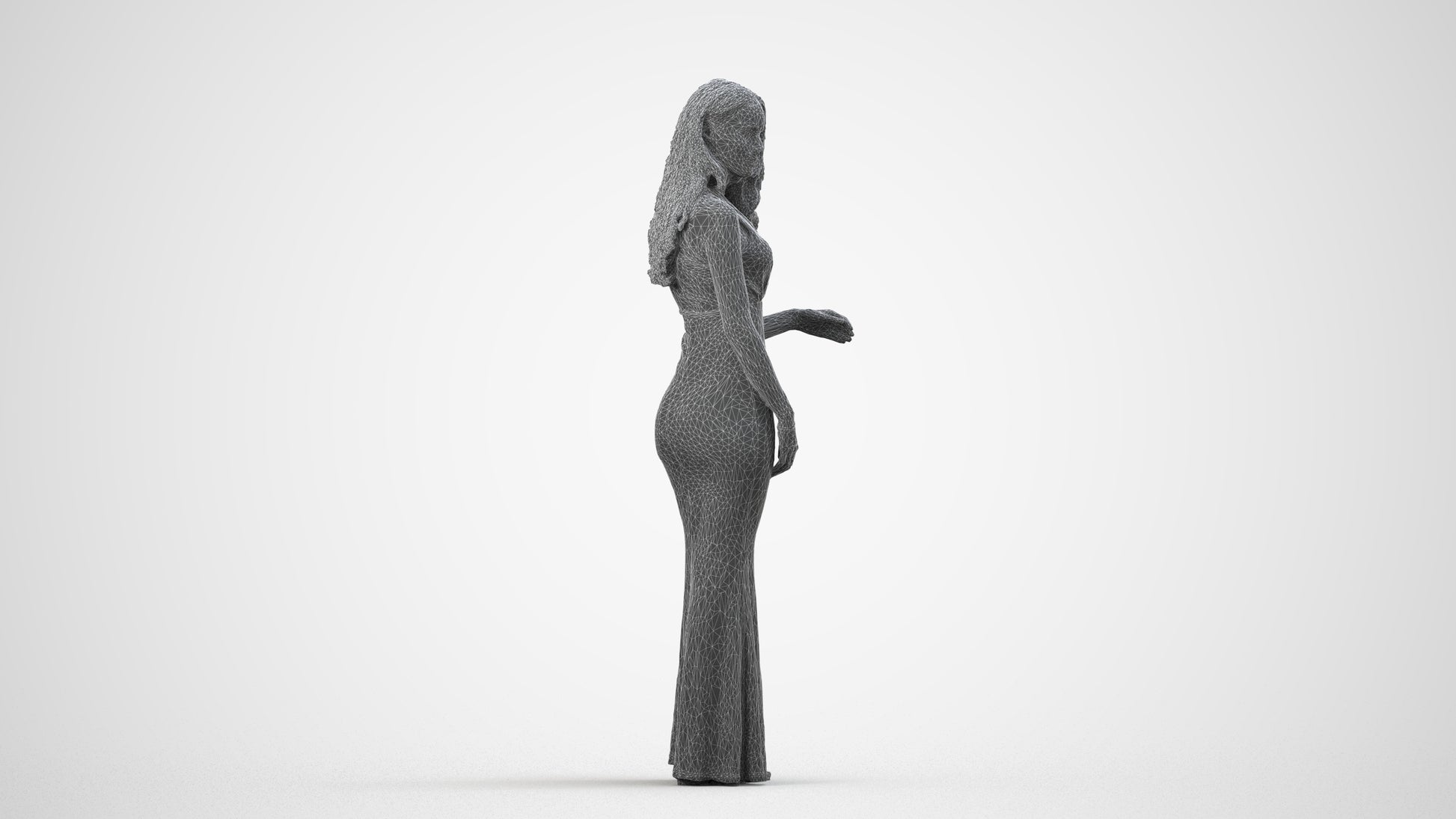 scanned 3D woman formal formalaffairs, photogrammetry people for Enscape and V-Ray, wireframe side view