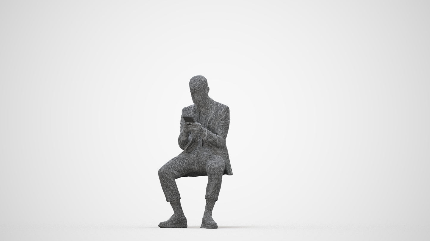3D human model man business, photogrammetry scanned person for archviz, wireframe back view