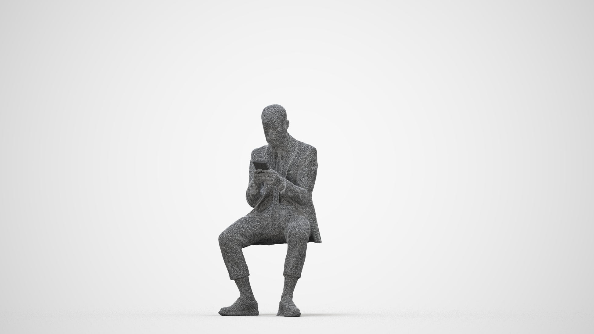 3D human model man business, photogrammetry scanned person for archviz, wireframe back view