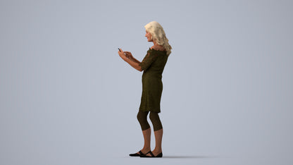realistic 3D senior woman casual standing, scanned archviz people for Blender and 3ds Max, three-quarter view render