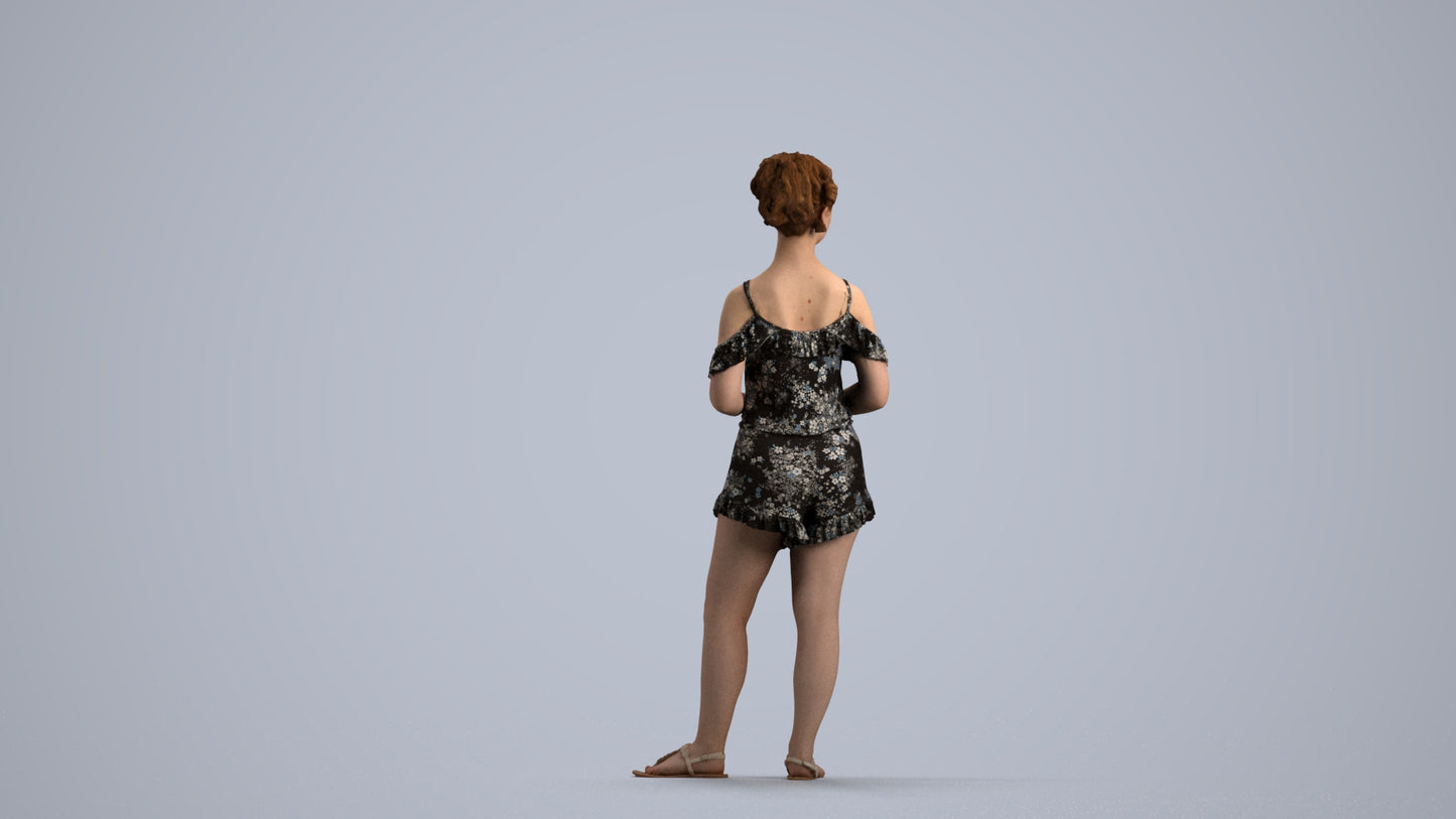 3D scanned girl kids casual, photorealistic archviz people for Enscape and SketchUp, front view render