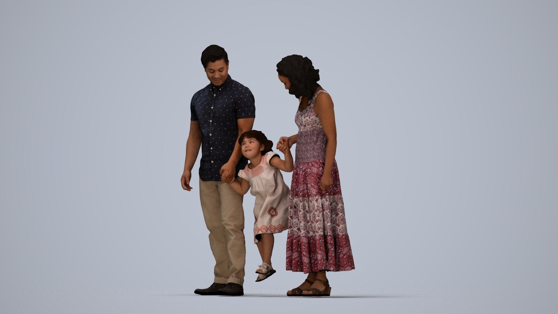photogrammetry 3D woman casual kids, realistic human model archviz FBX, top-down view render
