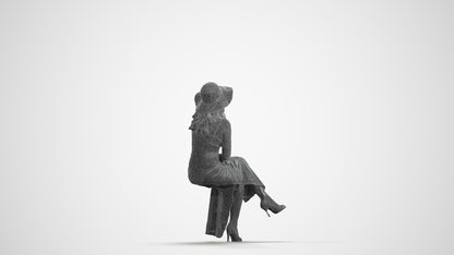 realistic 3D human woman casual sitting, archviz people FBX OBJ for Blender, wireframe front view