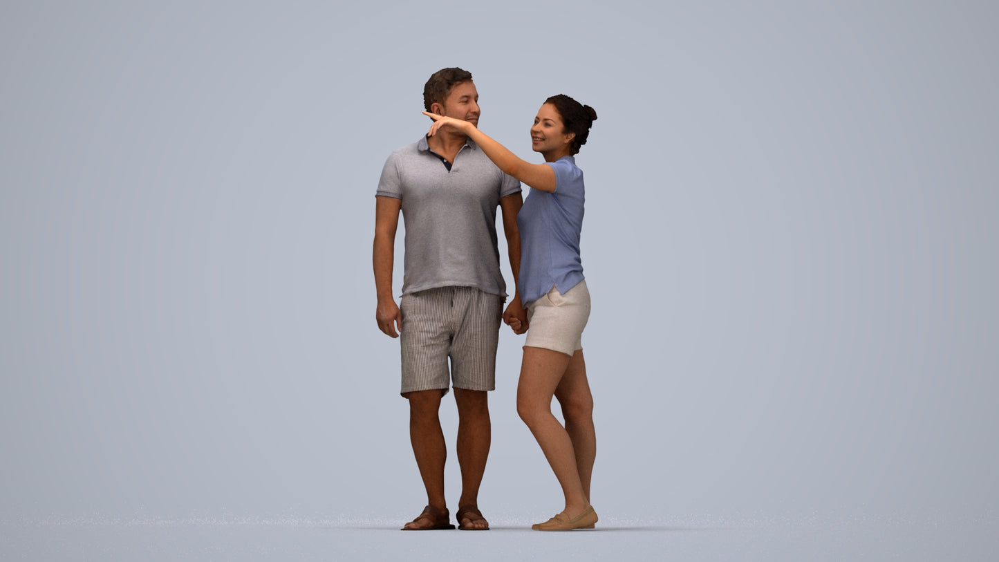 scanned 3D woman casual couple, photogrammetry people for Enscape and V-Ray, top-down view render