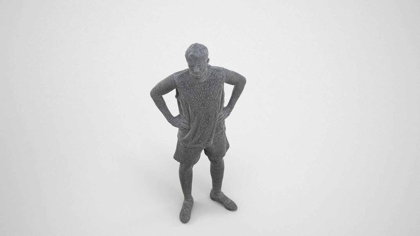 realistic 3D human man sport, archviz people FBX OBJ for Blender, wireframe three-quarter view