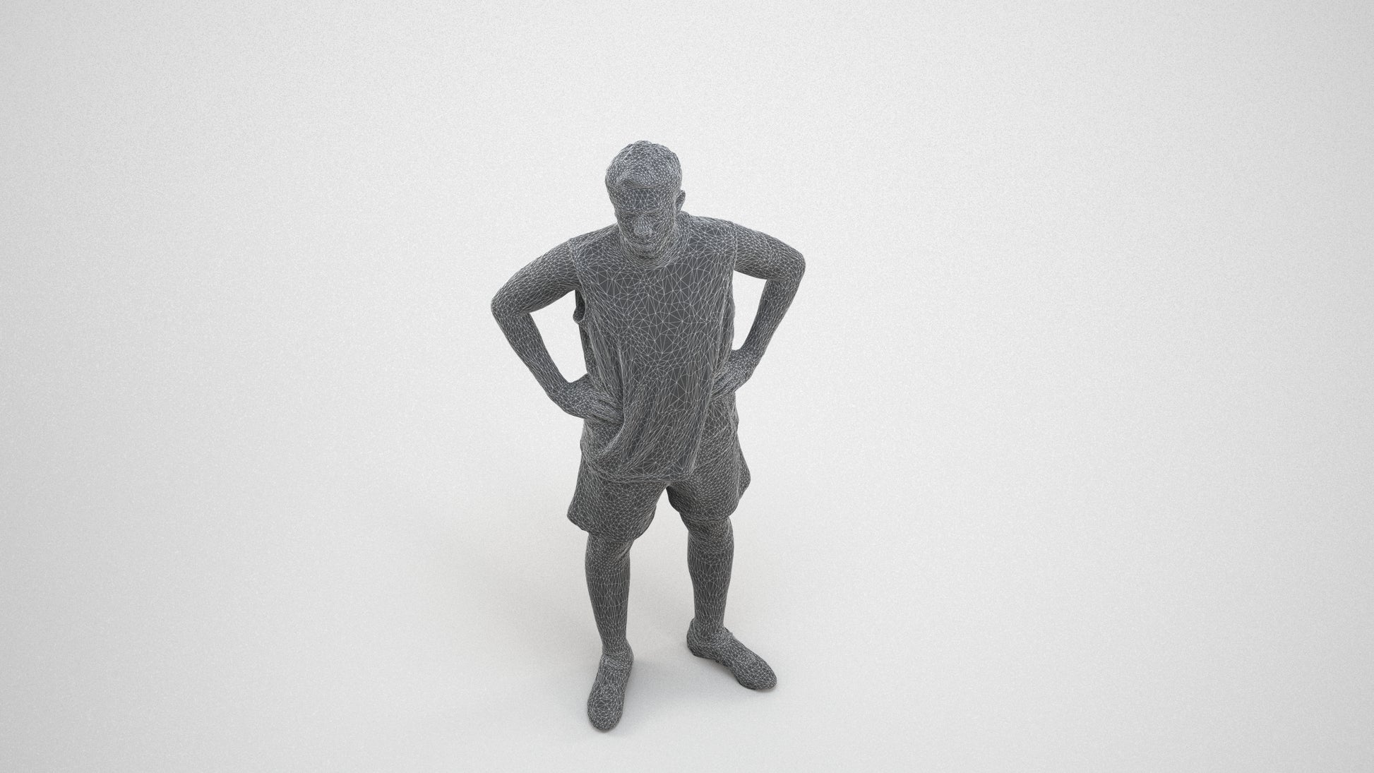 realistic 3D human man sport, archviz people FBX OBJ for Blender, wireframe three-quarter view