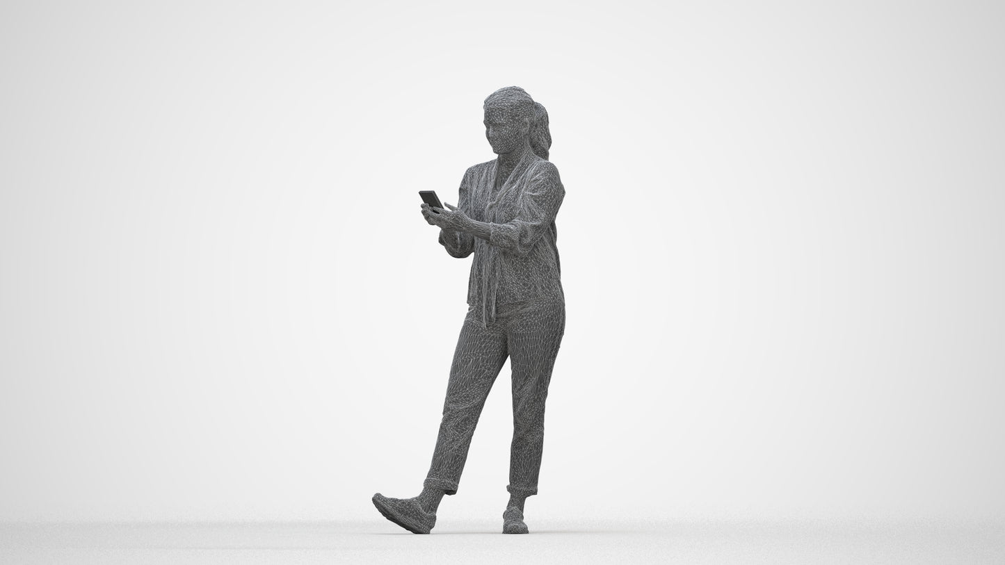 3D people model woman casual standing, scanned human for 3ds Max rendering, wireframe back view