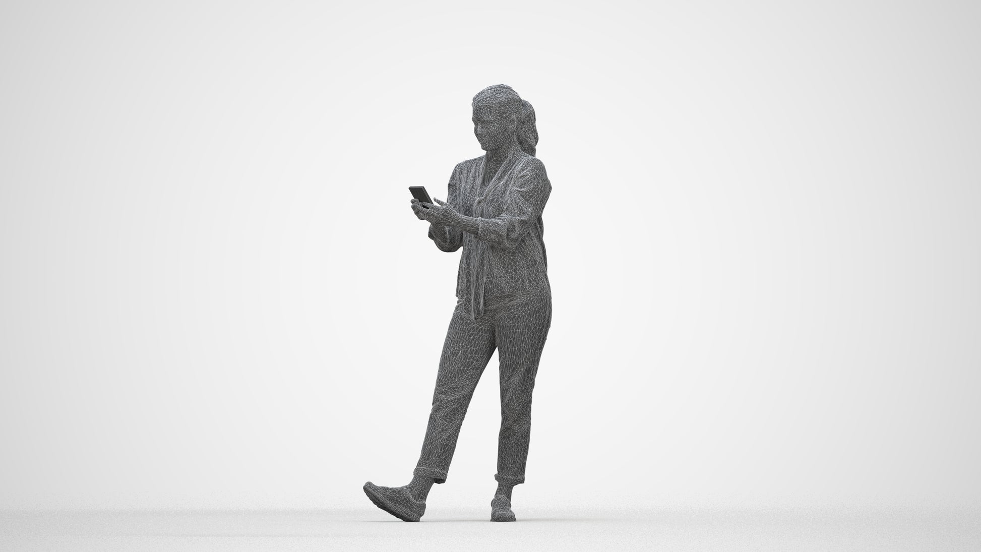 3D people model woman casual standing, scanned human for 3ds Max rendering, wireframe back view