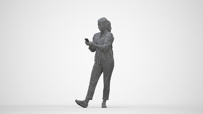 3D people model woman casual standing, scanned human for 3ds Max rendering, wireframe back view