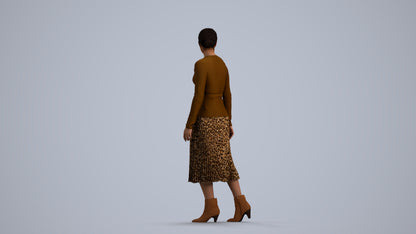 realistic 3D human woman casual walking, archviz people FBX OBJ for Blender, front view render