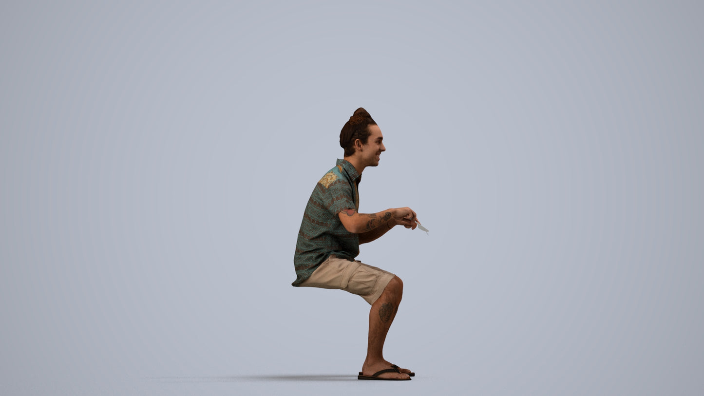 scanned 3D man casual sitting, photogrammetry people for Enscape and V-Ray, side view render