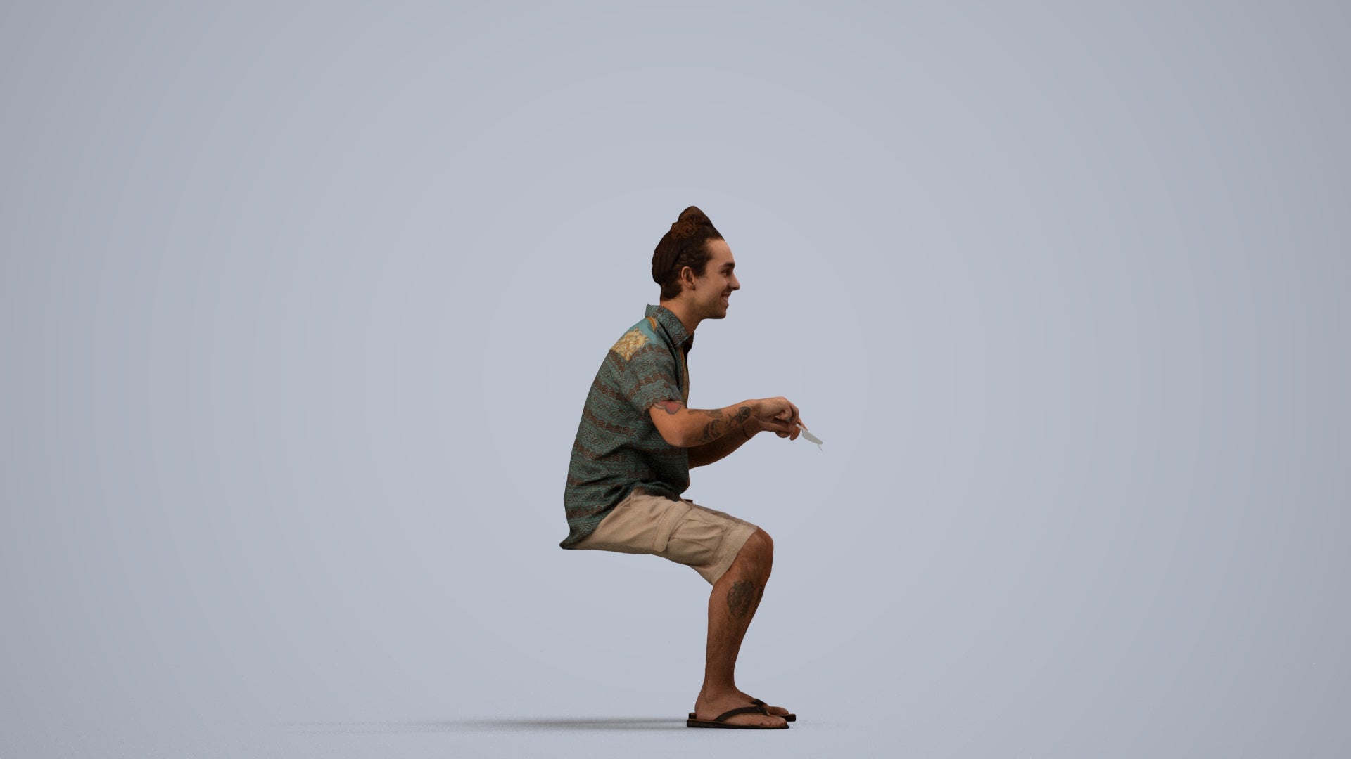 scanned 3D man casual sitting, photogrammetry people for Enscape and V-Ray, side view render