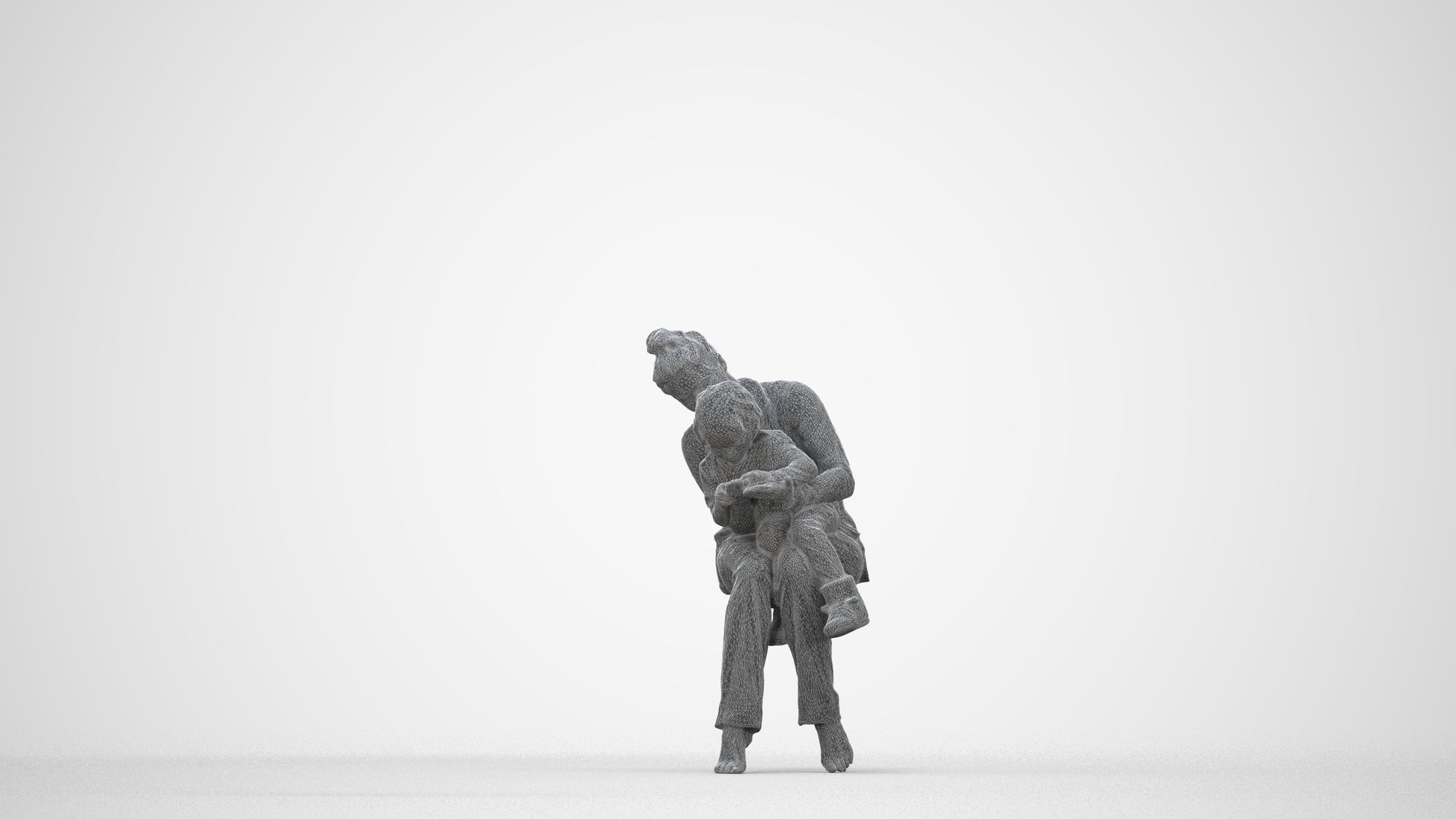 3D people model girl kids, scanned human for 3ds Max rendering, wireframe back view