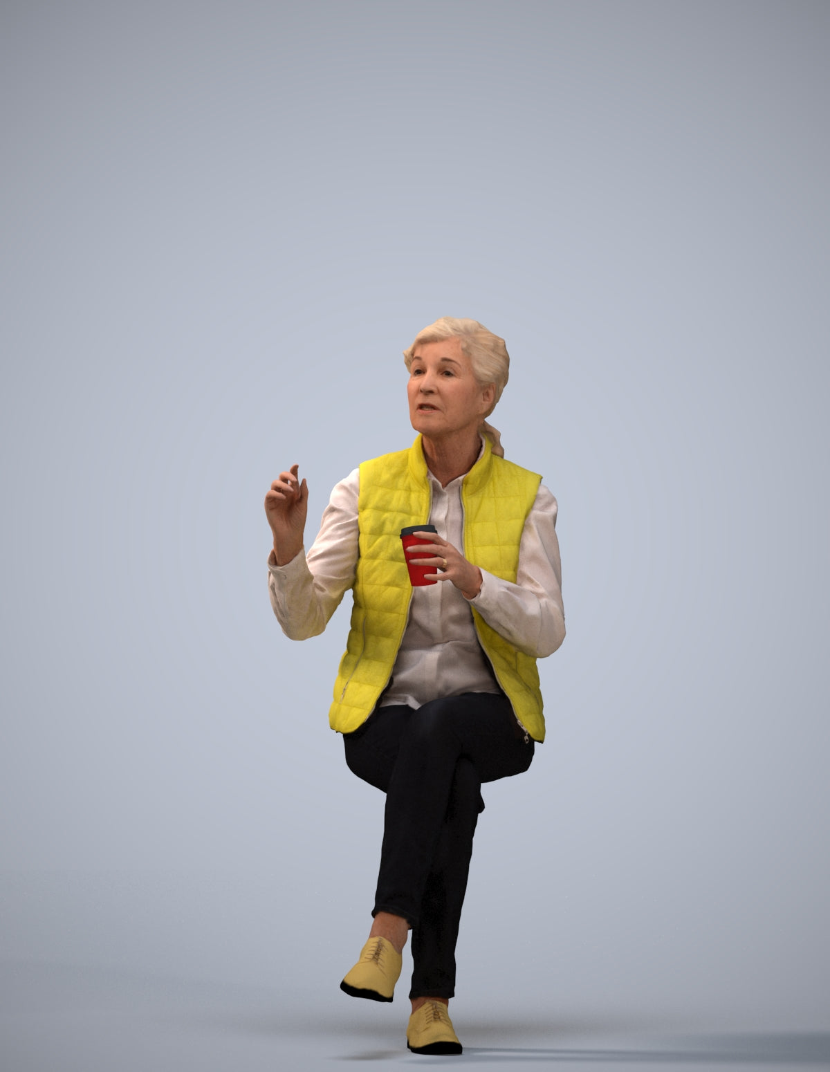 realistic 3D people senior woman casual sitting, render-ready for V-Ray and Corona, FBX OBJ