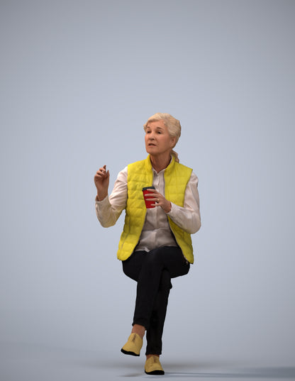 realistic 3D people senior woman casual sitting, render-ready for V-Ray and Corona, FBX OBJ