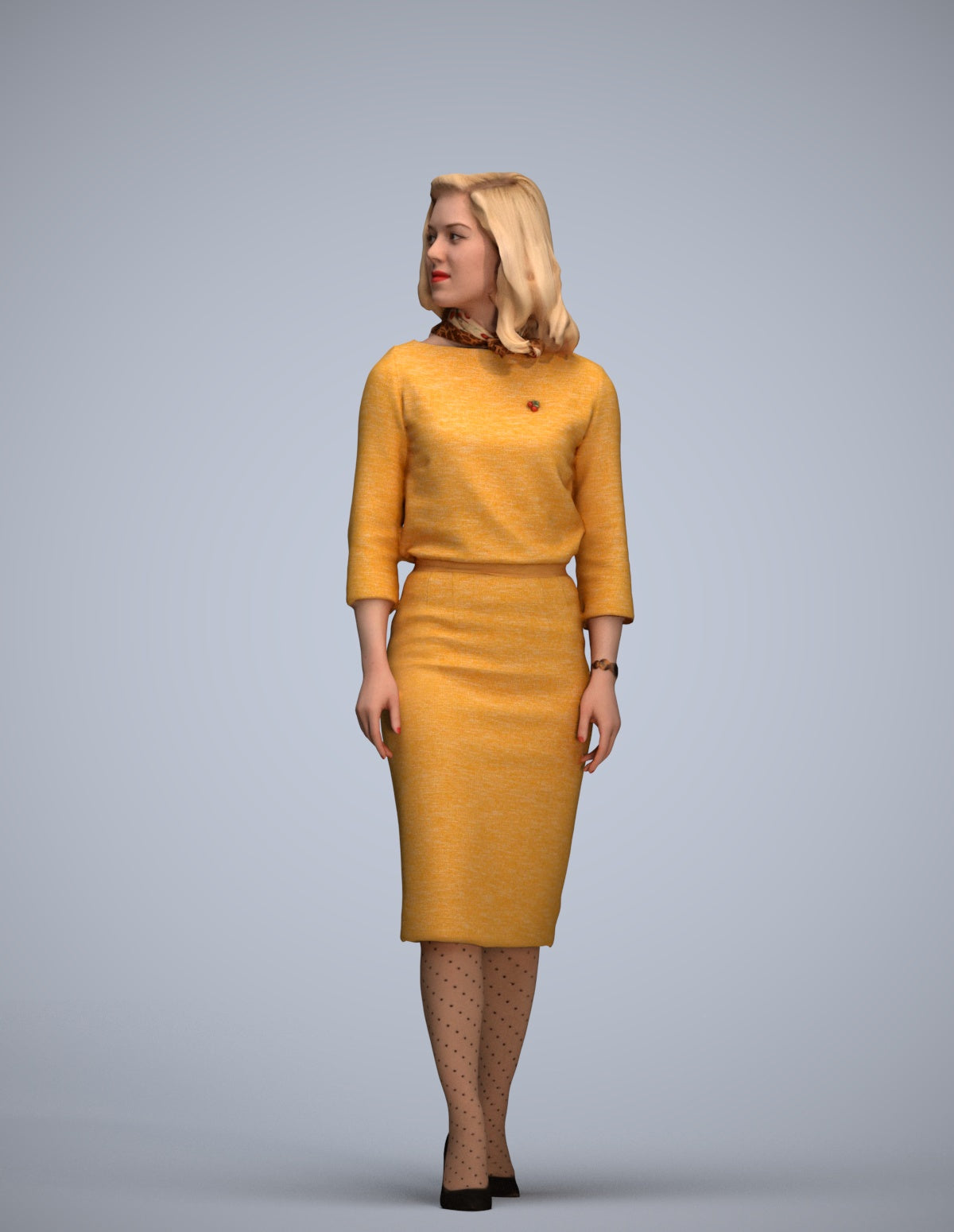 realistic 3D woman business standing, scanned archviz people for Blender and 3ds Max