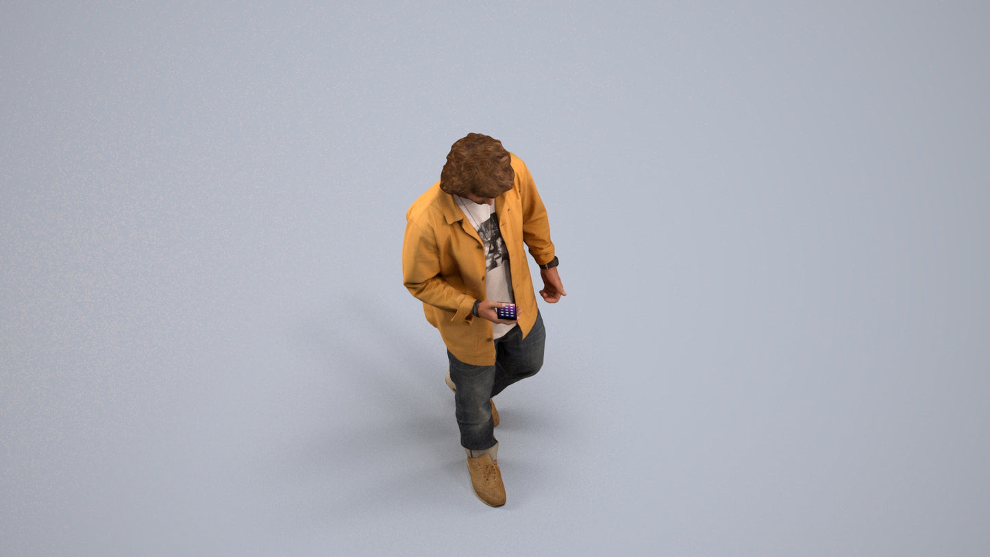 3D scanned man walking casual, photorealistic archviz people for Enscape and SketchUp, back view render