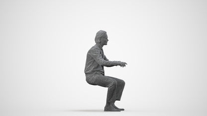 3D human model man business, photogrammetry scanned person for archviz, wireframe side view