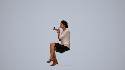 3D people model woman casual sitting, scanned human for 3ds Max rendering, top-down view render