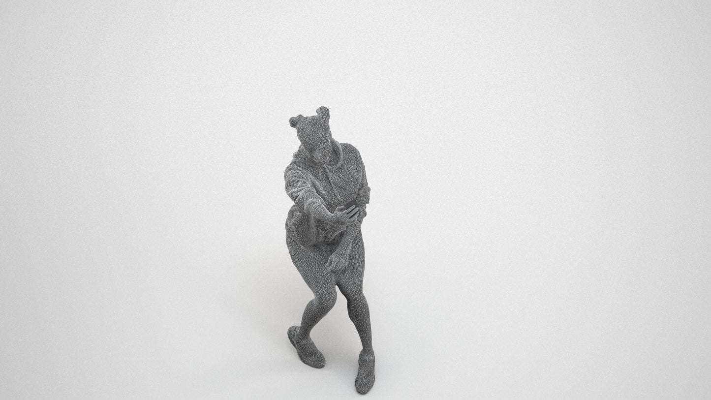 scanned 3D woman casual sitting, photogrammetry people for Enscape and V-Ray, wireframe three-quarter view