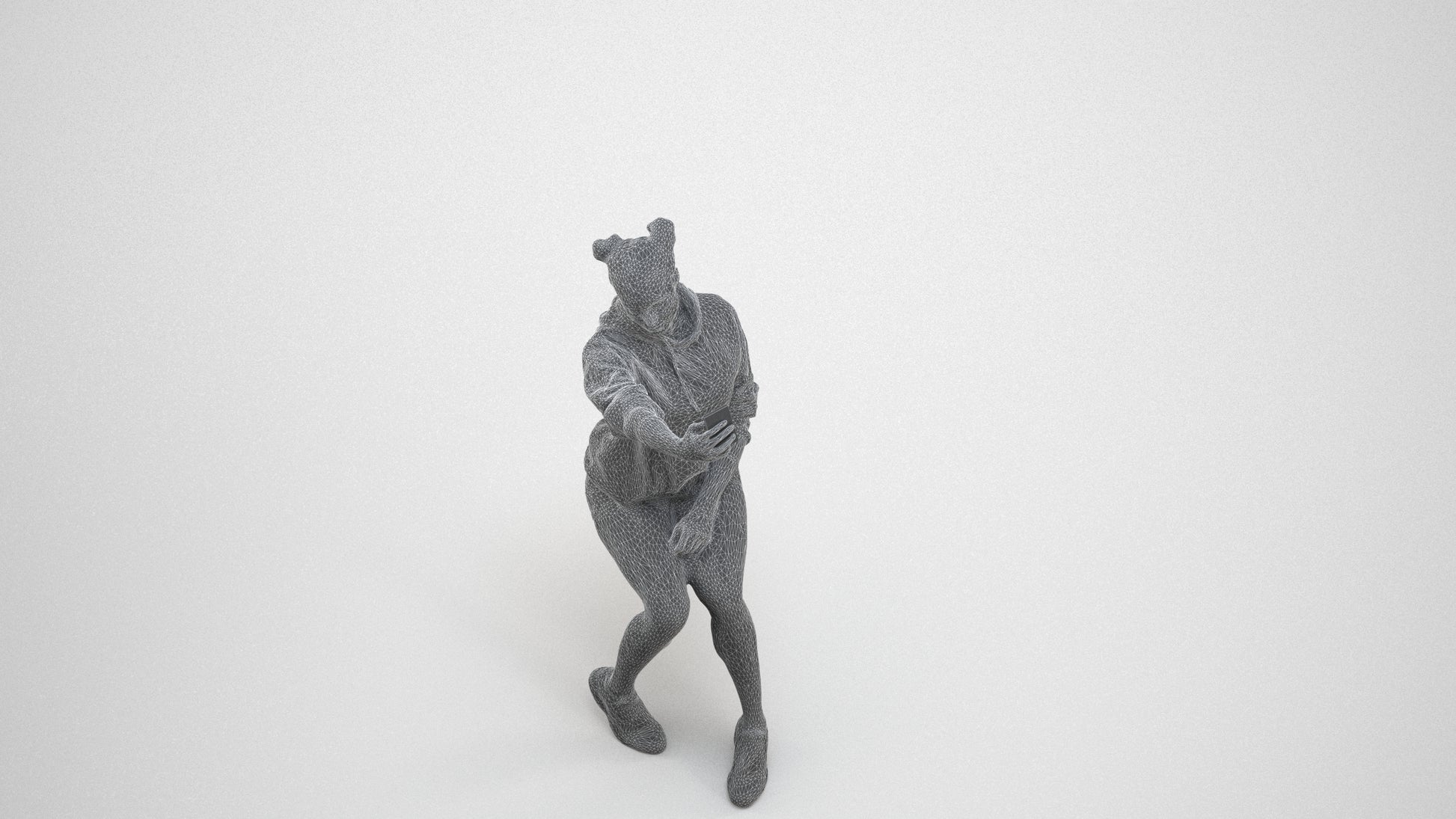 scanned 3D woman casual sitting, photogrammetry people for Enscape and V-Ray, wireframe three-quarter view
