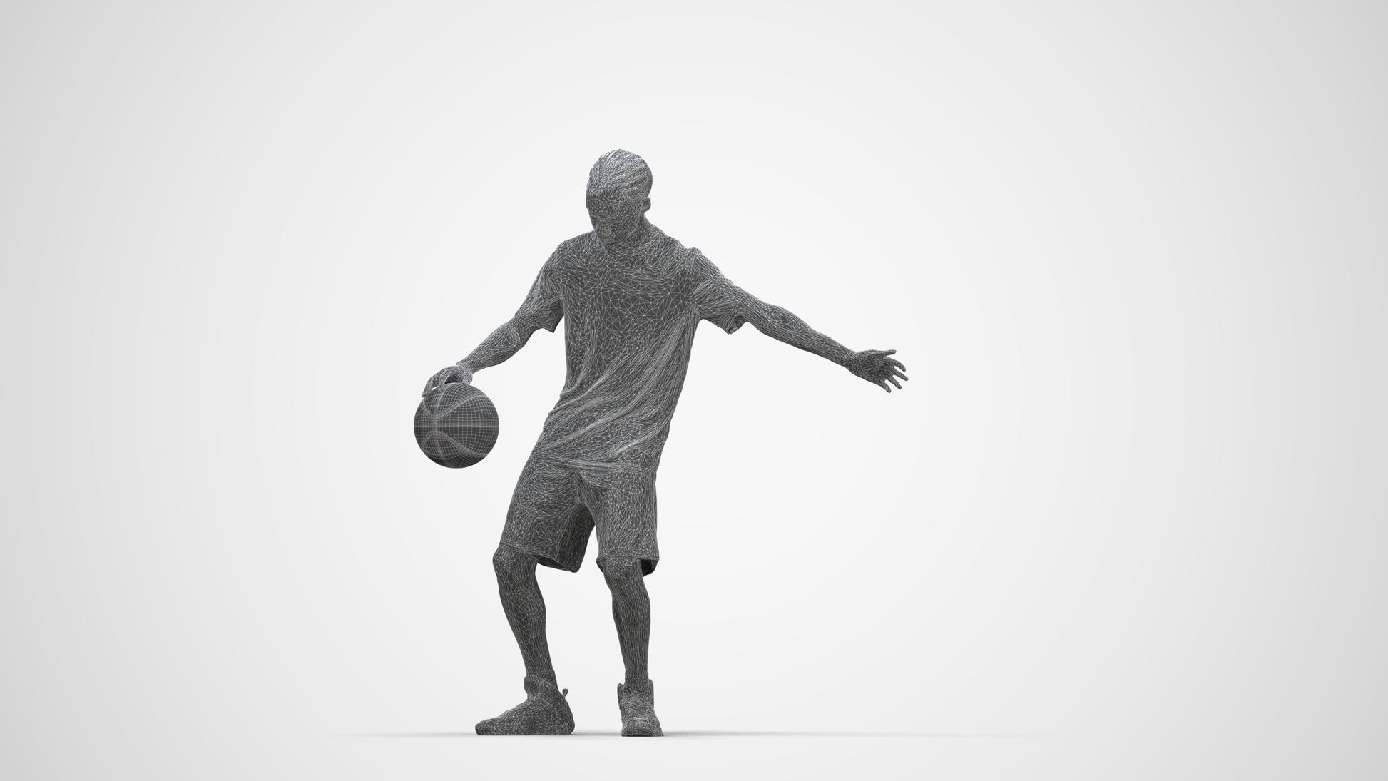 3D people model boy sport, scanned human for 3ds Max rendering, wireframe back view