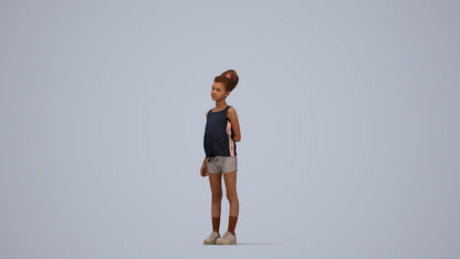 3D human model girl sport kids, photogrammetry scanned person for archviz, top-down view render