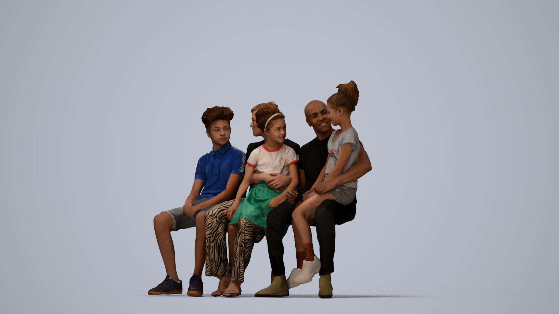 realistic 3D human girl casual kids, archviz people FBX OBJ for Blender, top-down view render