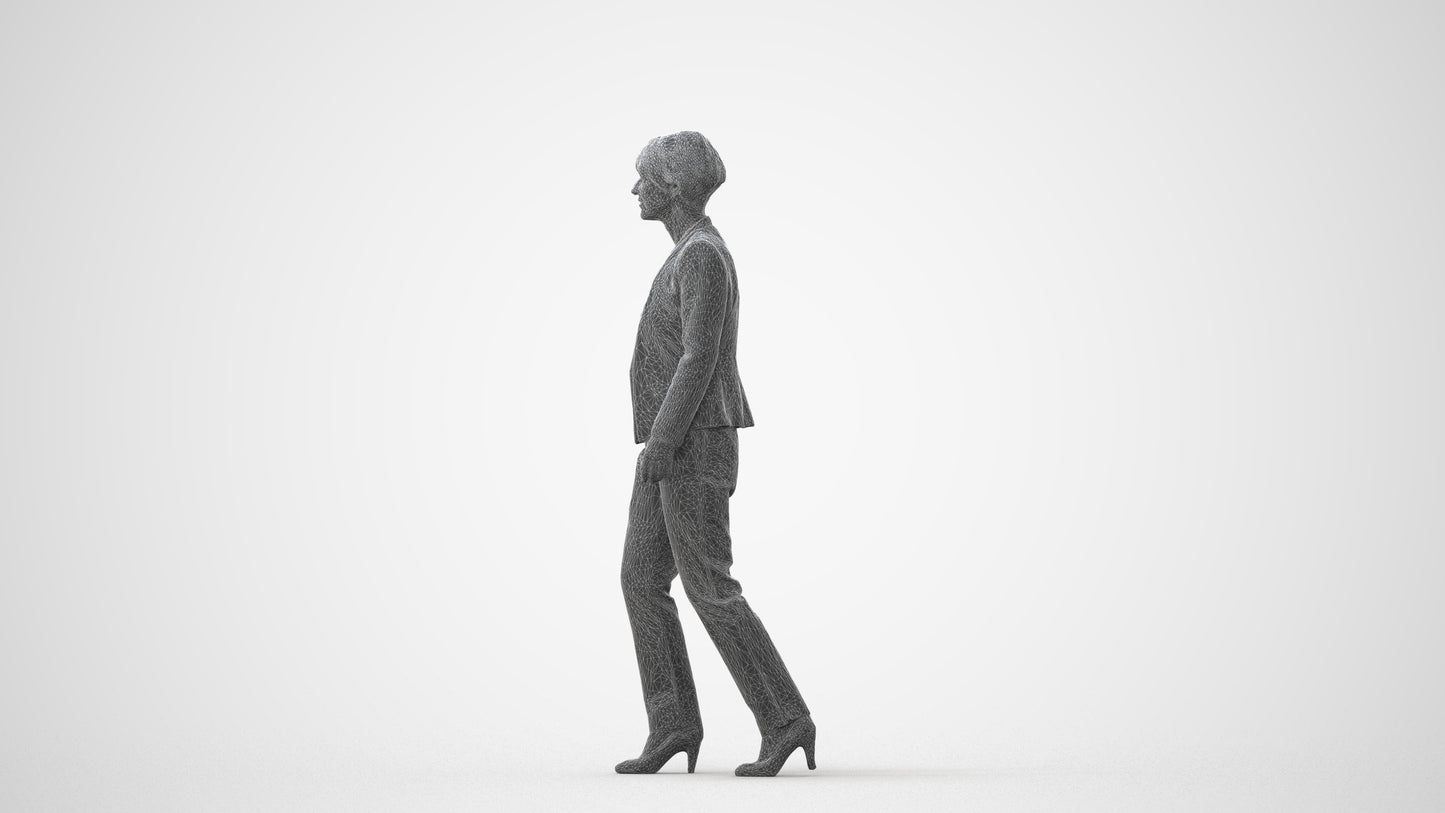 3D people model senior woman business walking, scanned human for 3ds Max rendering, square thumbnail