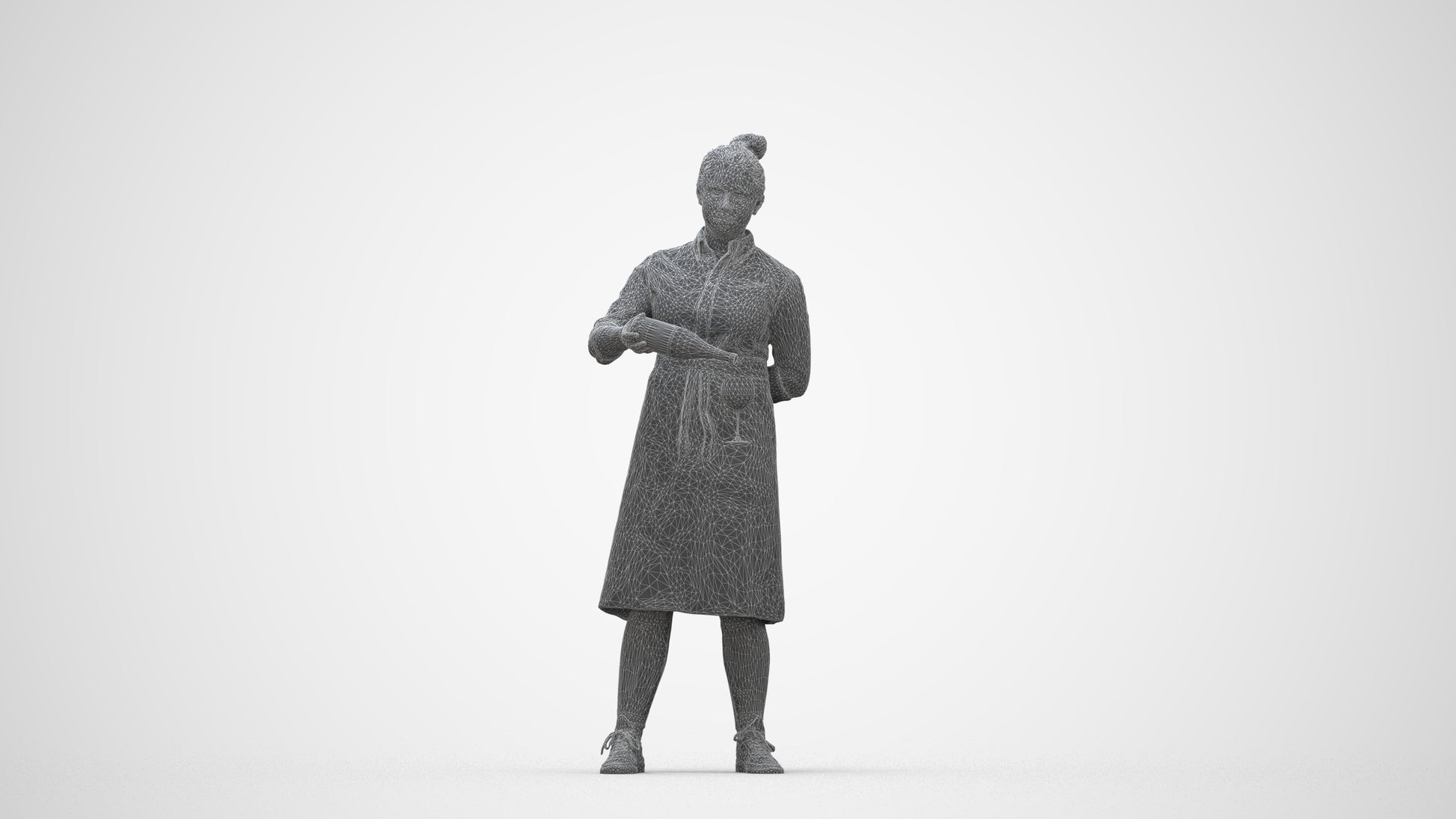 scanned 3D woman casual hospitality, photogrammetry people for Enscape and V-Ray, wireframe back view